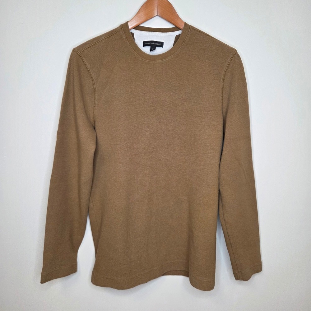 Banana Republic Mens M Brown Waffle Knit Thermal Long‎ Sleeve Crewneck Shirt